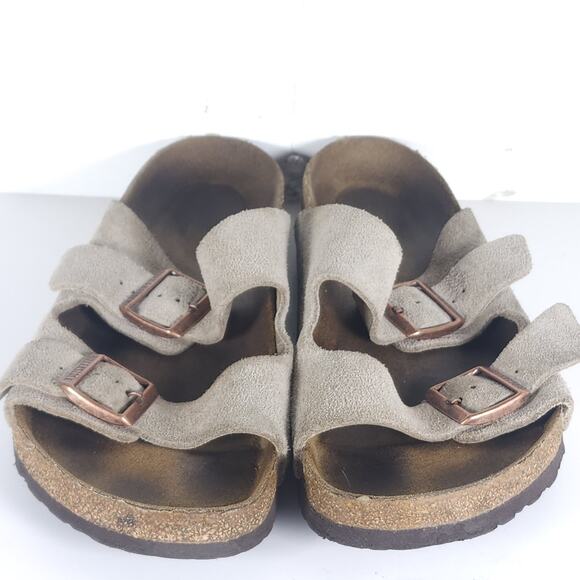 Birkenstock Men's Arizona EU43 US10 Taupe Suede 2 Strap Slide Sandals Shoes - Picture 4 of 16